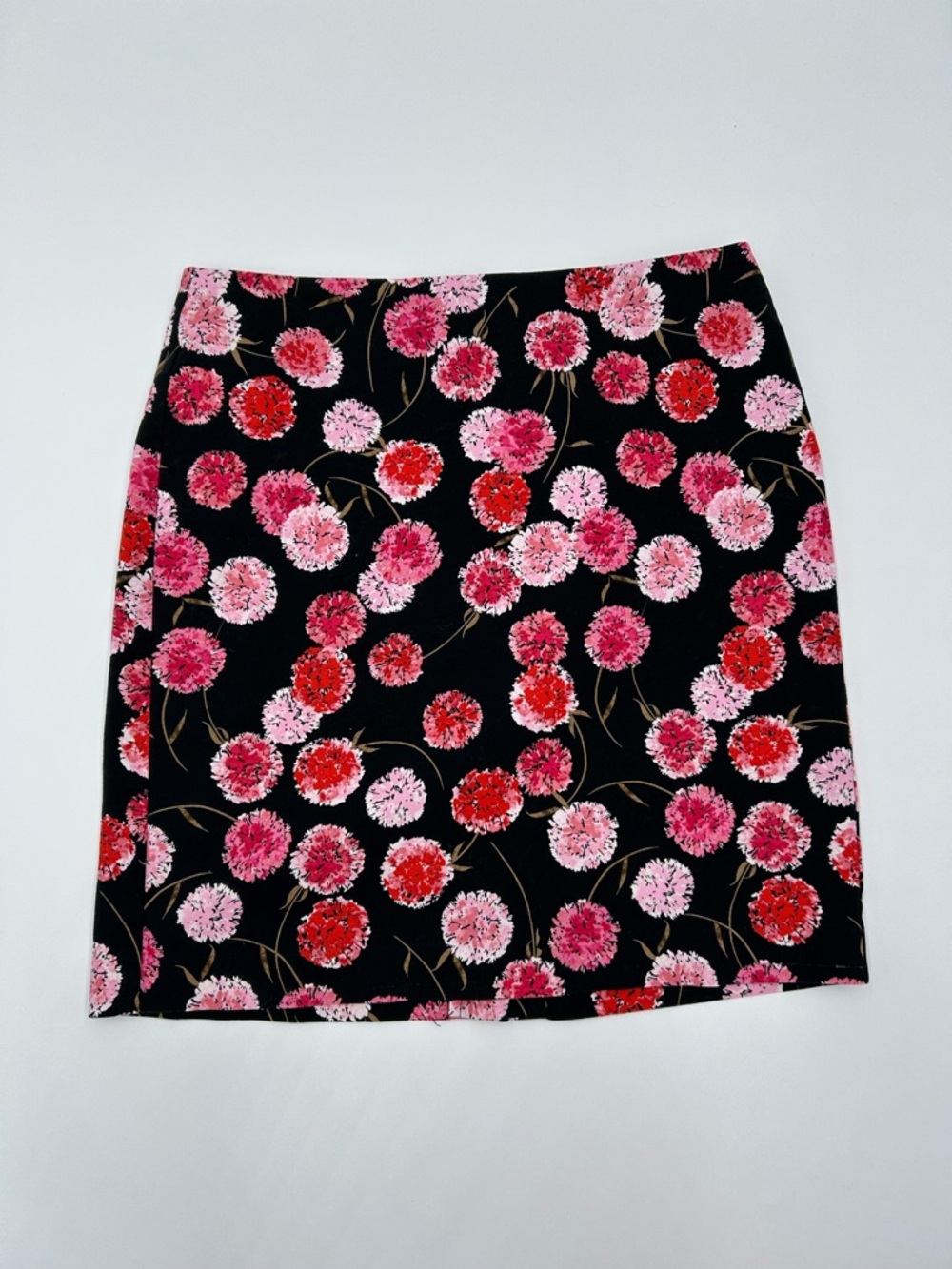 Talbots Black Mini Skirt with Bold Pink and Red Flowers 6P